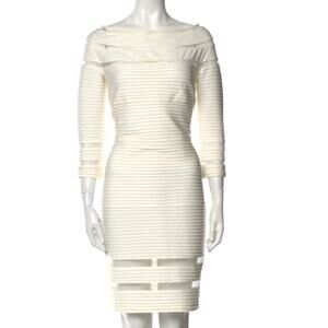 Tadashi Shoji Bateau Neck Pleated Sheath Mesh Dress White Women's Size S